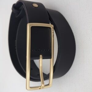 Rag & Bone Rebound Black Leather Belt with Gold Rectangular Buckle